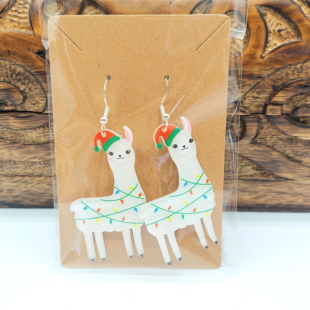 Large Christmas Llama Earrings Santa Hats Christmas Earrings